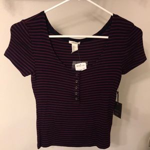 Button down striped T-shirt. NEVER WORN